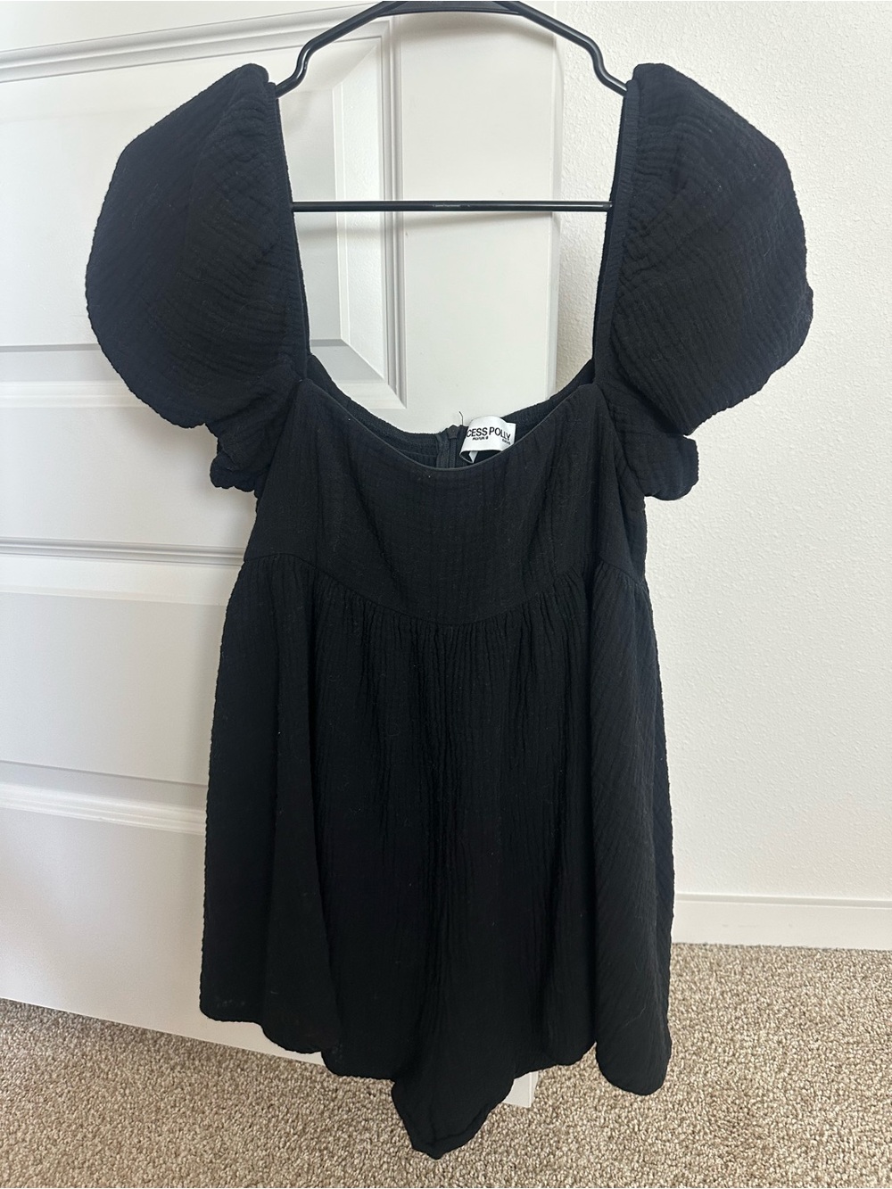 Princess Polly Black Babydoll Puff-Sleeve Mini Romper